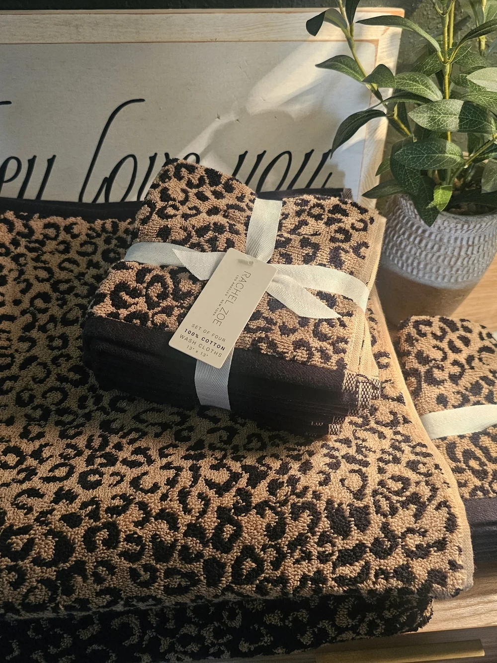 Leopard Print Home Towel Set - Black and Tan